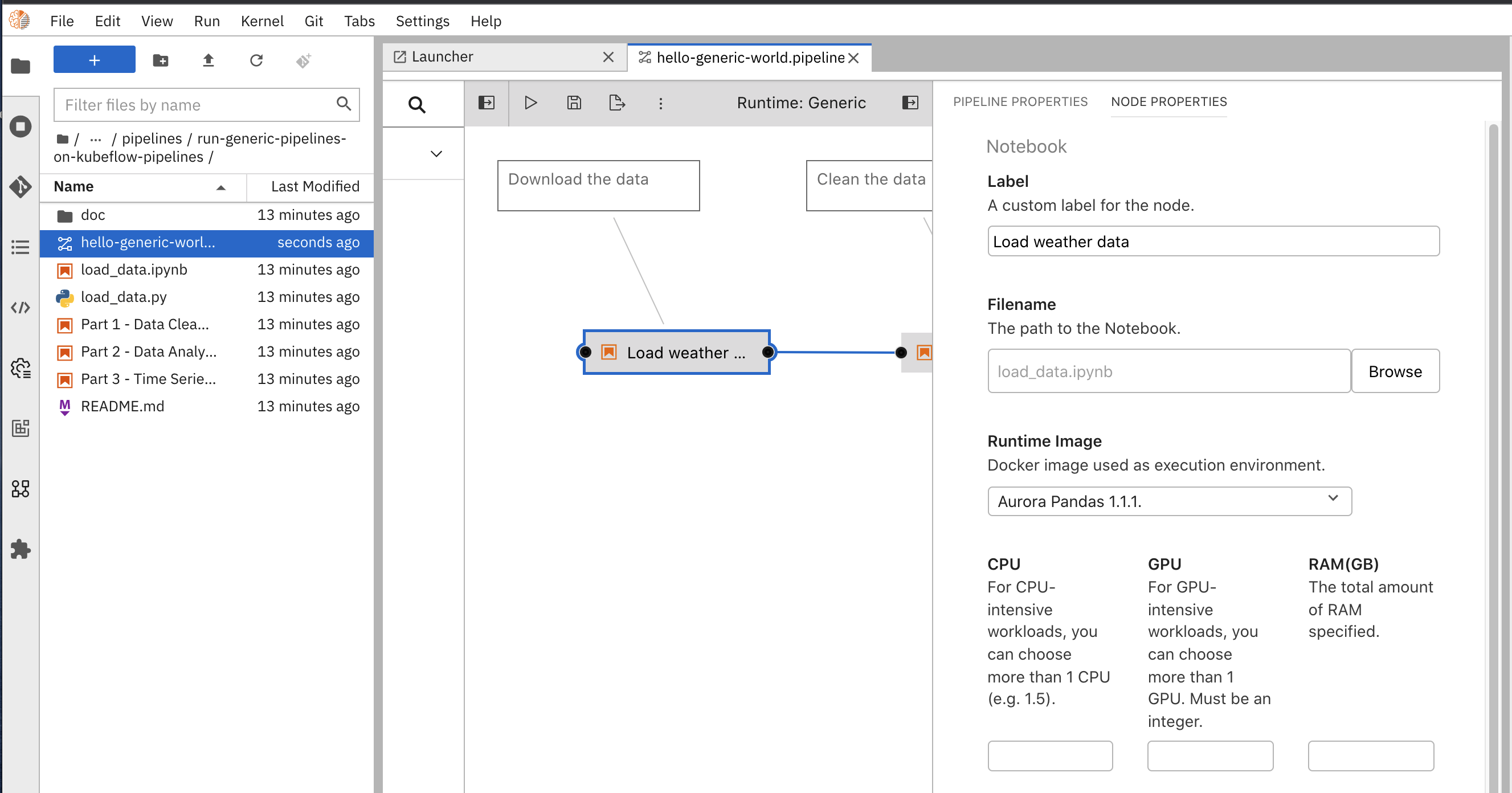 Elyra node properties panel